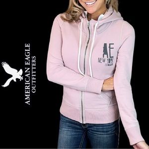 Women’s American Eagle Outfitters Dusty Rose Logo Zip Up Hoodie Small